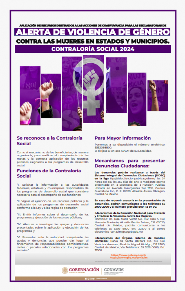 Cartel: Alerta de Violencia de Género contra las Mujeres en Municipios y Estados.